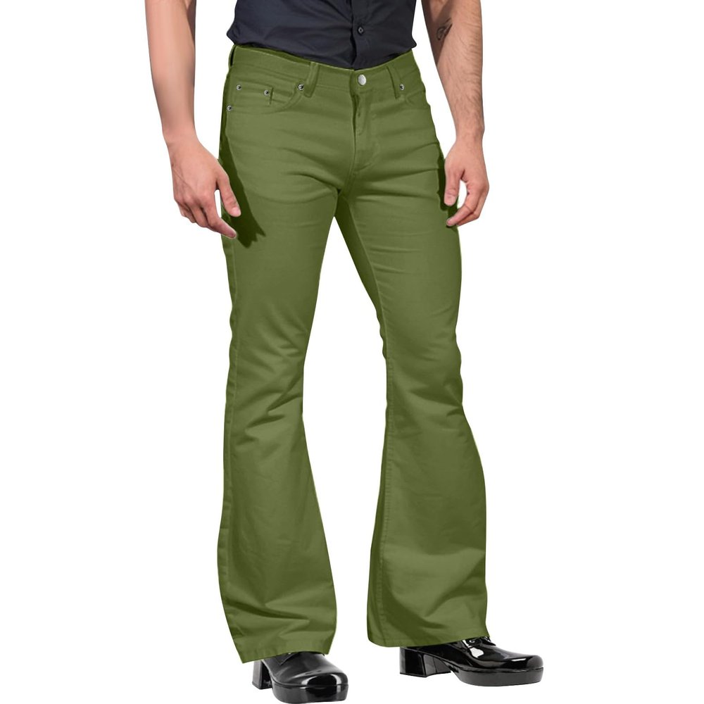 Mens Relaxed Fit Vintage 60s 70s Bell Bottom Pants Casual Business Office Work Suit Pants Stretch Comfort Flared Flares Retro Leg Disco Bootcut Lounge Pants Trousers