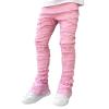 XUETON Mens Stacked Jeans Slim Fit Distressed Denim Pants Fashion Moto Biker Skinny Jeans Destroyed Straight Leg Jean Pants Harajuku Hip Hop Trouser Streetwear Pink view 1
