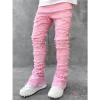 XUETON Mens Stacked Jeans Slim Fit Distressed Denim Pants Fashion Moto Biker Skinny Jeans Destroyed Straight Leg Jean Pants Harajuku Hip Hop Trouser Streetwear Pink view 2