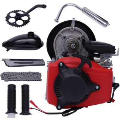 Cbhfmljd 49CC 4-Stroke Gas Cycle Bike Engine Kit, Petrol Motorized Bicycle Chain/Belt Drive Scooter Engine Motor Full Set with Belt Gear for 26 Bike, Mountain Bikes, Road Bikes