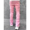 XUETON Mens Stacked Jeans Slim Fit Distressed Denim Pants Fashion Moto Biker Skinny Jeans Destroyed Straight Leg Jean Pants Harajuku Hip Hop Trouser Streetwear Pink view 3