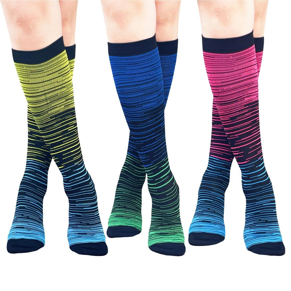 Compression Socks for Women Men Support Socks 15-20 mmhg knee high Compression Stockings 3 Pairs for Nurse (Large-X-Large, Assorted B)