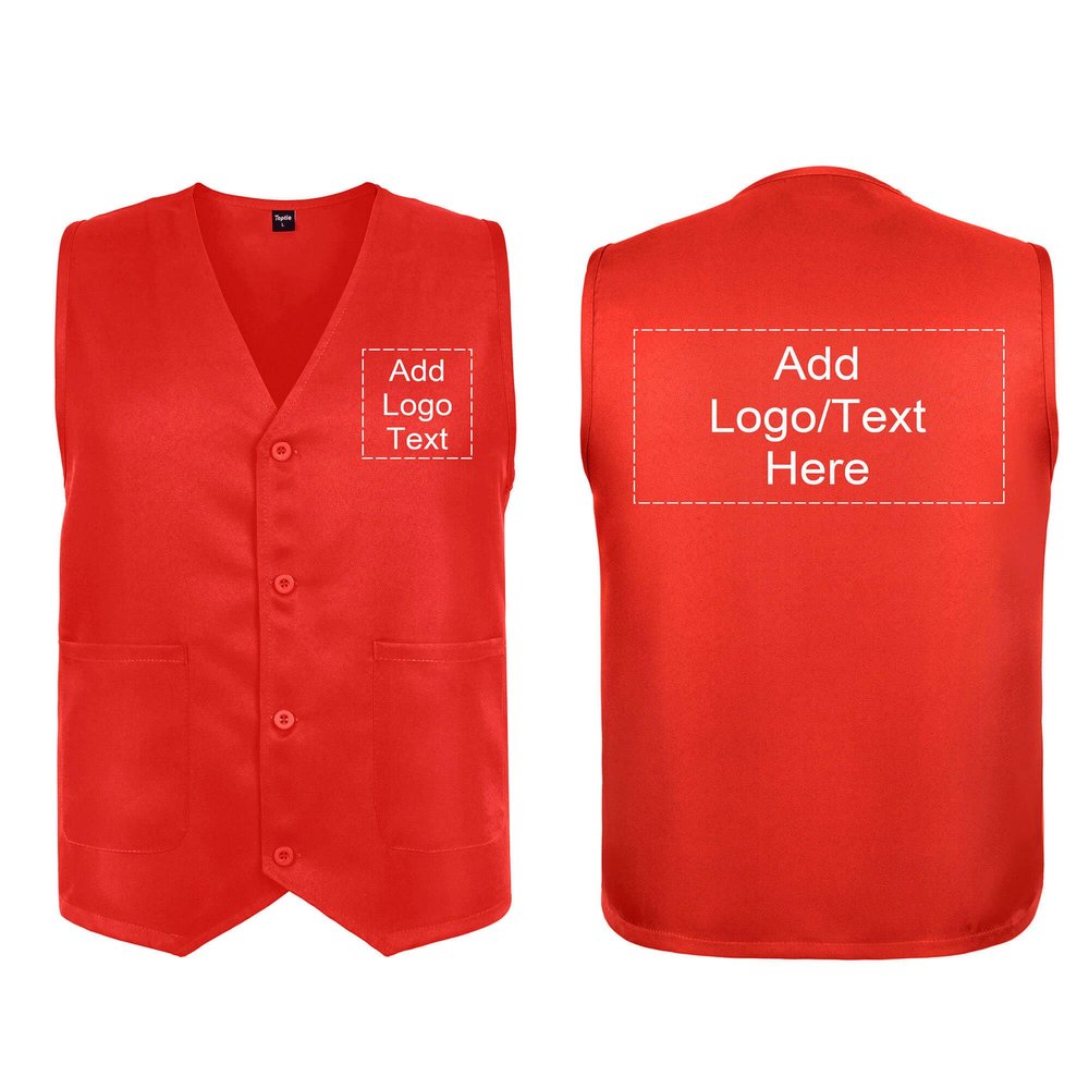 TopTie Custom Unisex Work Vest Volunteer Staff Button Vest Printed Embroidered Your Text Logo-Red-2XL