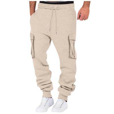 XUETON Mens Outdoor Cargo Pants with Pockets Lightweight Tactical Pant Hiking Jogger Casual Athletic Sports Pants Drawstring Elastic Waist Jogging Running Training Track Sweat Pants Trousers Beige