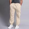 XUETON Mens Outdoor Cargo Pants with Pockets Lightweight Tactical Pant Hiking Jogger Casual Athletic Sports Pants Drawstring Elastic Waist Jogging Running Training Track Sweat Pants Trousers Beige view 2