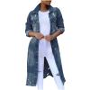 BORAMAX Women's Fashion Ripped Holes Maxi Long Denim Jacket Trench Coat Retro Blue Jackets Lapel Button Oversized Trench Coat view 1