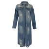 BORAMAX Women's Fashion Ripped Holes Maxi Long Denim Jacket Trench Coat Retro Blue Jackets Lapel Button Oversized Trench Coat view 3