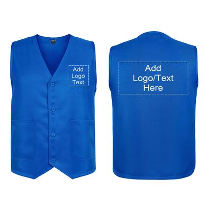 TopTie Custom Unisex Work Vest Volunteer Staff Button Vest Printed Embroidered Your Text Logo-Blue-XL