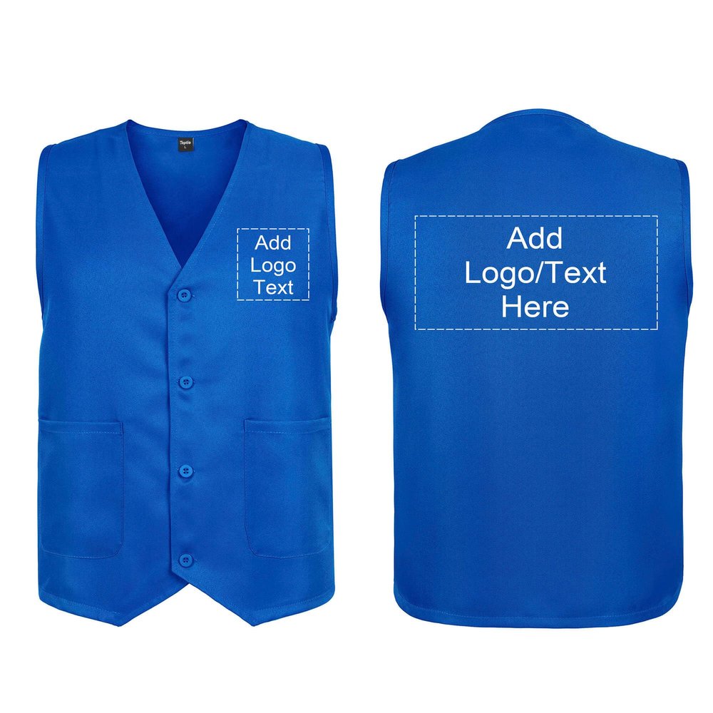 TopTie Custom Unisex Work Vest Volunteer Staff Button Vest Printed Embroidered Your Text Logo-Blue-XL