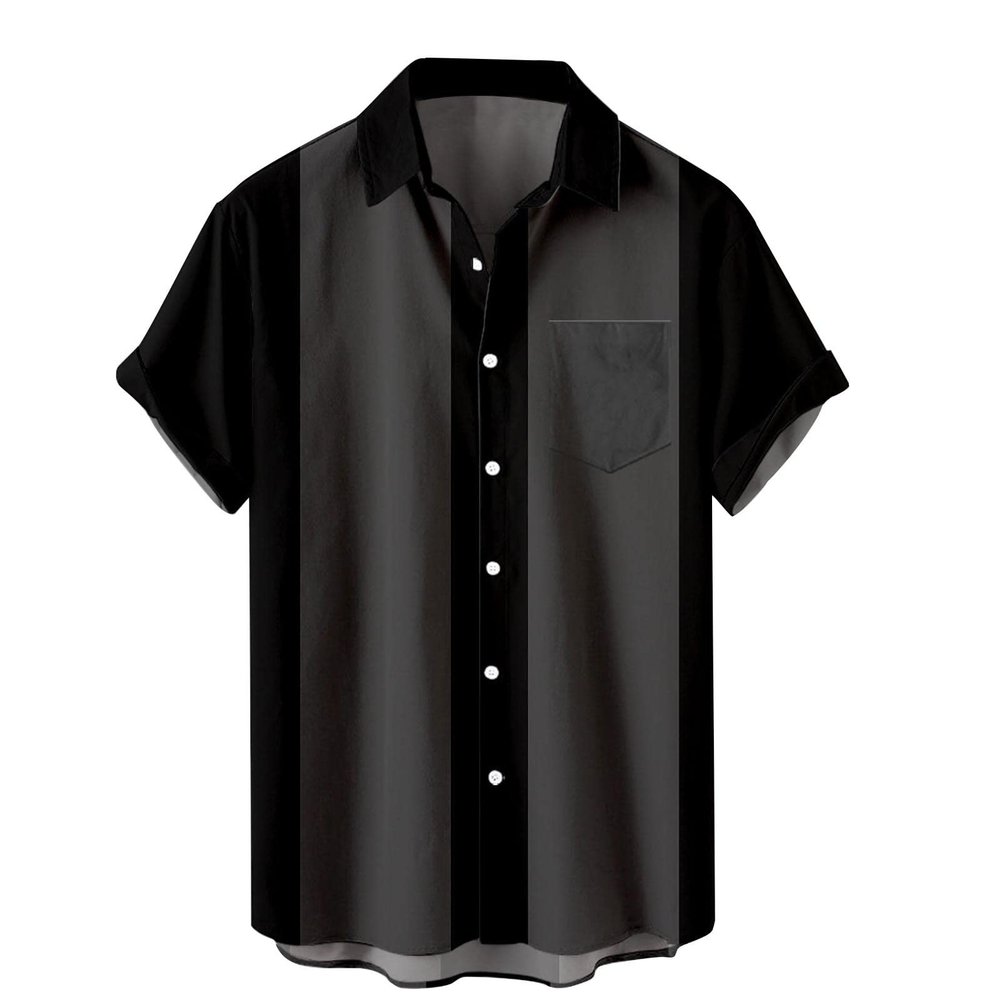 Men's Short Sleeve Button Down Vintage Bowling Shirts Hawaiian Casual Printed Beach Shirt Summer Regular Fit Top F-Black