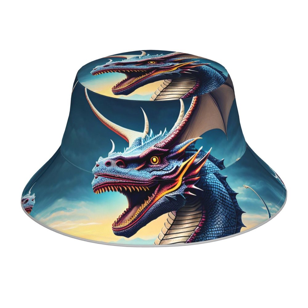 Roaring Dragon Sun Hat for Adults, Beautiful Double-Sided Printing, Unisex Summer Travelling Beach Hat. Black