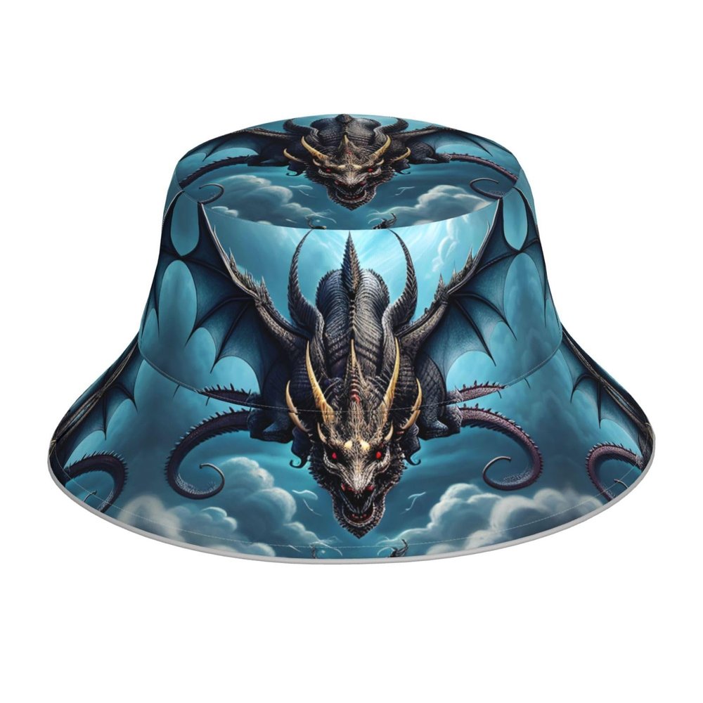 Flying Dragon Sun Hat for Adults, Beautiful Double-Sided Printing, Unisex Summer Travelling Beach Hat. Black
