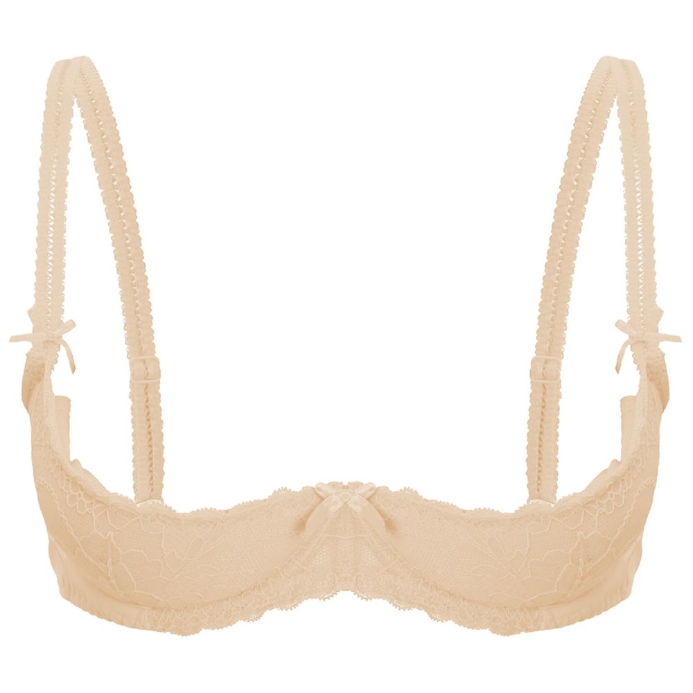 Loloda Women's Open Cup Bras Underwired Bra Tops Brassiere Push Up Lingerie Underwear Bralette Nude X-Large