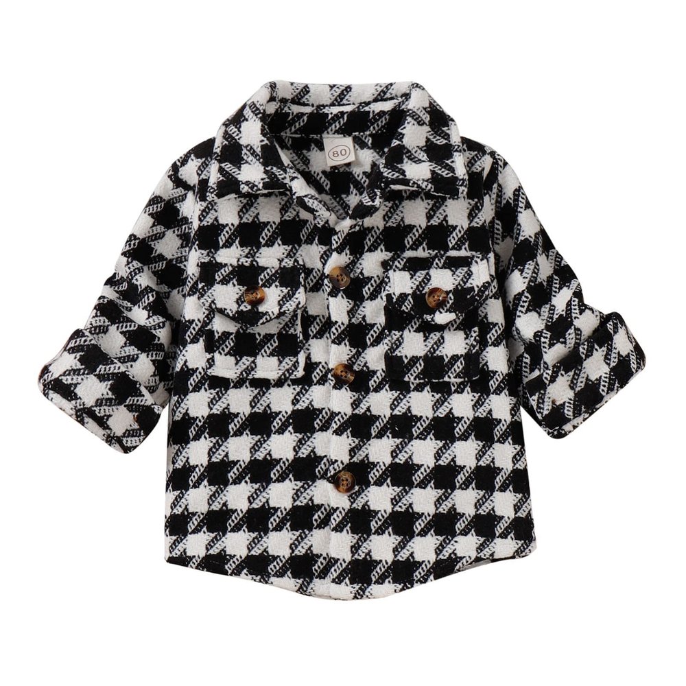 Toddler Boys Girls Shirt Coat Jacket Plaid Long Sleeve Kids Turn Down Collar Button Tops Toddler Boy Winter Jacket (Black, 12-18 Months)