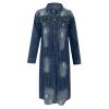 BORAMAX Women's Fashion Ripped Holes Maxi Long Denim Jacket Trench Coat Retro Blue Jackets Lapel Button Oversized Trench Coat view 3