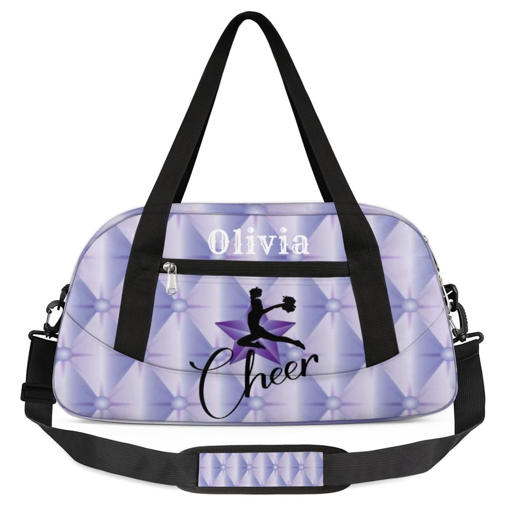 Custom Kids Duffel Overnight Bag Personalized Dance Bag Travel Duffel Bag for Girls Boys Customized Kids Gifts- Bright Purple Cheerleader