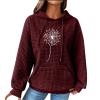 Basysin Oversized Sweatshirt for Women Fall Hoodies Dandelion Daisy Printed Hooded Sweatshirt Casual Pullover with Pockets 01-Wine view 1