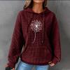 Basysin Oversized Sweatshirt for Women Fall Hoodies Dandelion Daisy Printed Hooded Sweatshirt Casual Pullover with Pockets 01-Wine view 2