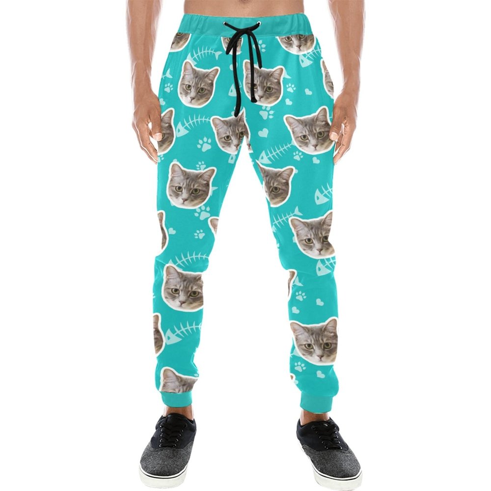 Custom Mens Sweatpants with Pet Face Photo for Dog Dad Cat Owner, Personalized Sports Pants Jogger Trousers for Men