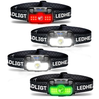 HOKOILN 4-Pack LED Headlamp Rechargeable with Green & Red Light -1300 Lumen Ultra-Bright Flashlight Headlight for Camping, Running, Hiking, Fishing - Waterproof with 7 Modes