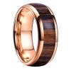 8 mm Men Rose Gold Bands Tungsten Carbide Ring Nature Dark Red Wood Inlay Comfort Fit Wedding Rings view 1