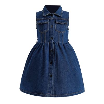 Ikevan Kids Toddler Casual Outfits Baby Girls Spring Summer Solid Sleeveless Jeans Princess Dress for 5 to 10 Years Girls (Z-Blue, 5-6 Years)