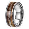 8 mm Hammered Men Women Tungsten Ring Deer Antler Inlay Oak Wood Inlays Brushed Finish Comfort Fit view 1
