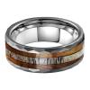 8 mm Hammered Men Women Tungsten Ring Deer Antler Inlay Oak Wood Inlays Brushed Finish Comfort Fit view 2