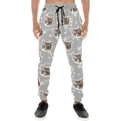 Custom Mens Sweatpants with Pet Face Photo for Dog Dad Cat Owner, Personalized Sports Pants Jogger Trousers for Men