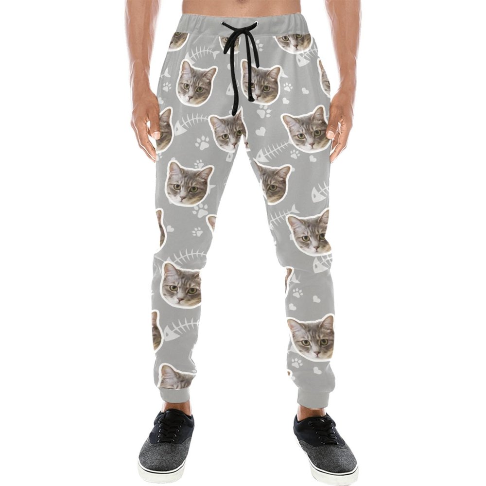 Custom Mens Sweatpants with Pet Face Photo for Dog Dad Cat Owner, Personalized Sports Pants Jogger Trousers for Men