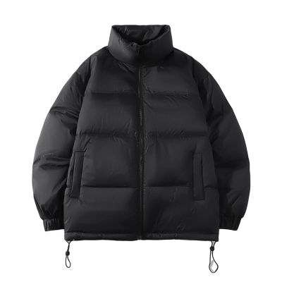 JEsilunmaMY Men's Stand Collar Crop Padded Jacket Full Zip Warm Thicken Winter Down Coat Solid Color Puffer Coat with Pocket (Black,X-Large)