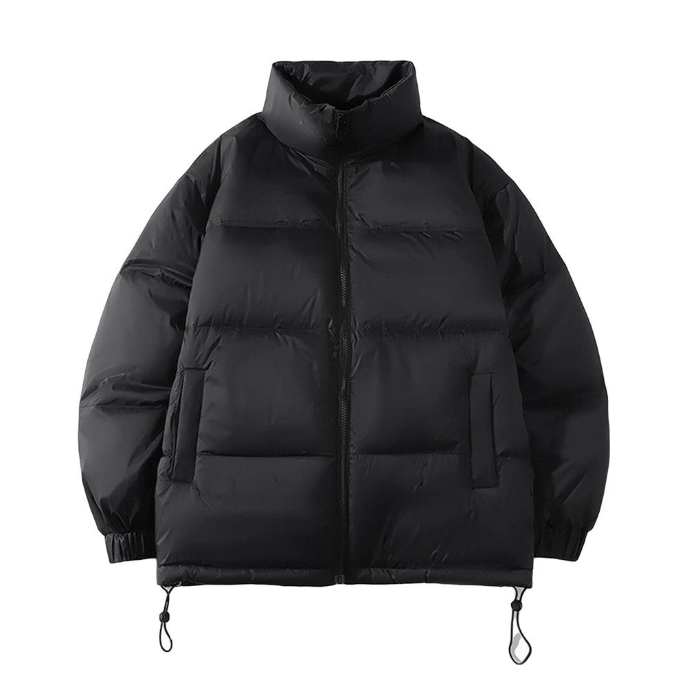 JEsilunmaMY Men's Stand Collar Crop Padded Jacket Full Zip Warm Thicken Winter Down Coat Solid Color Puffer Coat with Pocket (Black,X-Large)