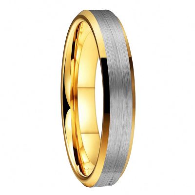 4 mm Tungsten Wedding Bands Gold Brushed Finish Surface Women Rings with Beveled Edges Comfort Fit