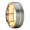 8 mm Gold Tungsten Carbide Rings for Men Women Wedding Bands Grooved Center Domed Brushed Finish view 1