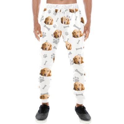 Custom Mens Sweatpants with Pet Face Photo for Dog Dad Cat Owner, Personalized Sports Pants Jogger Trousers for Men
