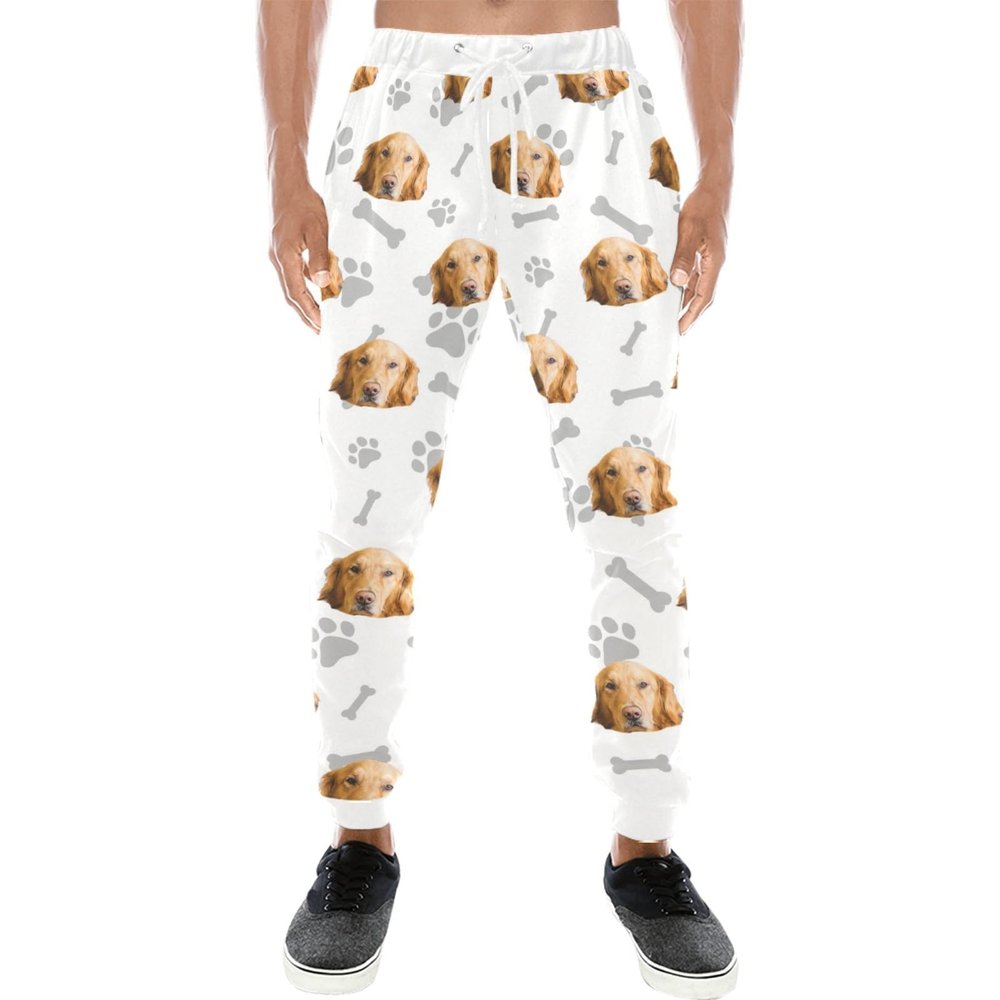 Custom Mens Sweatpants with Pet Face Photo for Dog Dad Cat Owner, Personalized Sports Pants Jogger Trousers for Men