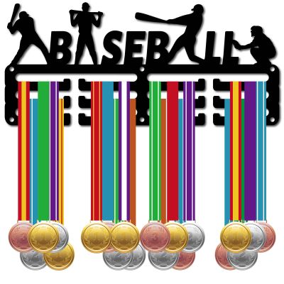 CREATCABIN Baseball Medal Holder Runner Medal Hanger Display Rack Sports Metal Hanging Awards Iron Small Mount Decor Awards for Wall Home Badge Race Runner Marathon Medalist Black 11.4 x 5.1 Inch