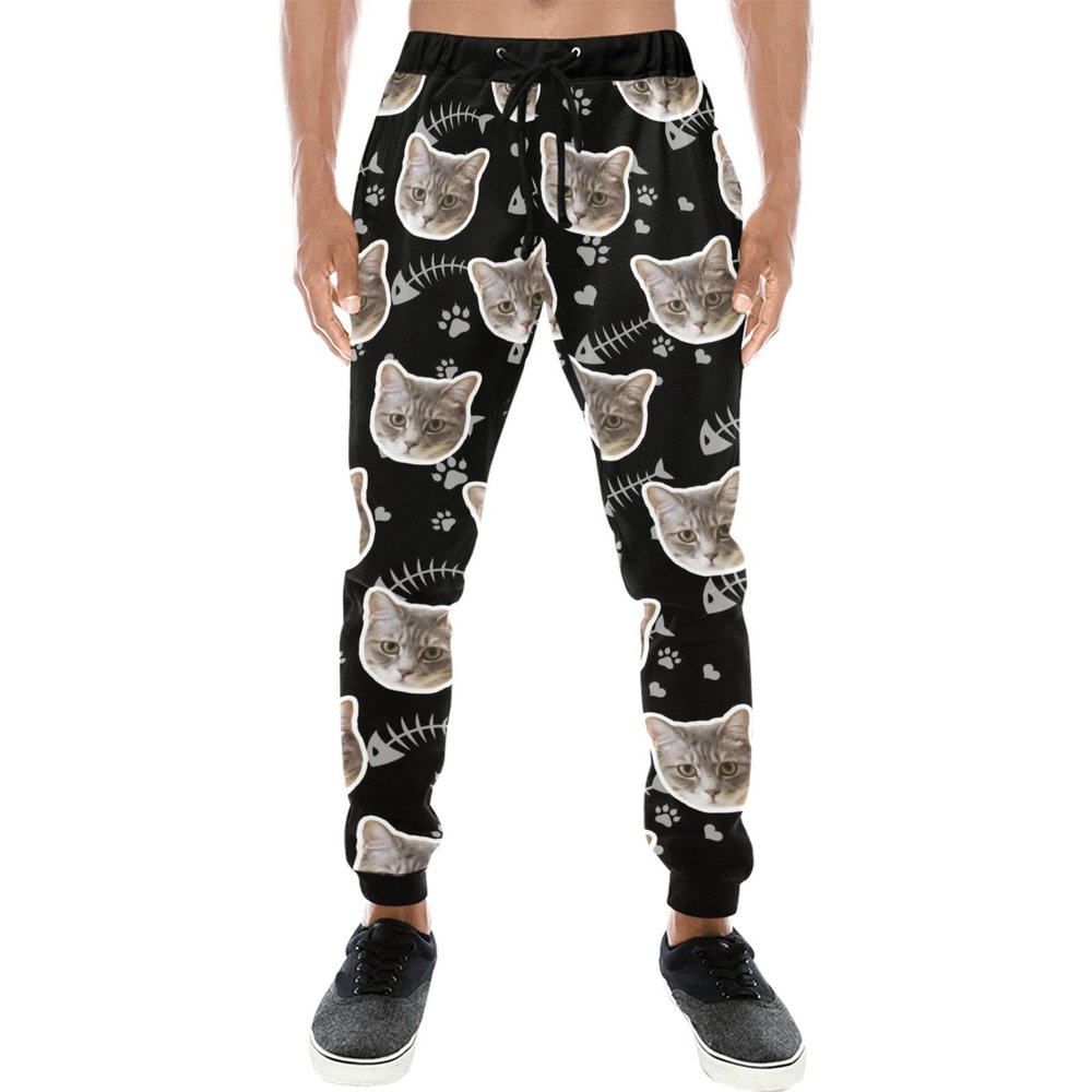Custom Mens Sweatpants with Pet Face Photo for Dog Dad Cat Owner, Personalized Sports Pants Jogger Trousers for Men