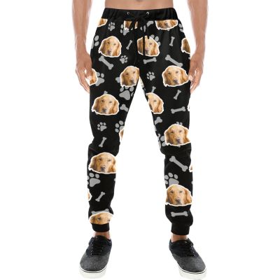 Custom Mens Sweatpants with Pet Face Photo for Dog Dad Cat Owner, Personalized Sports Pants Jogger Trousers for Men