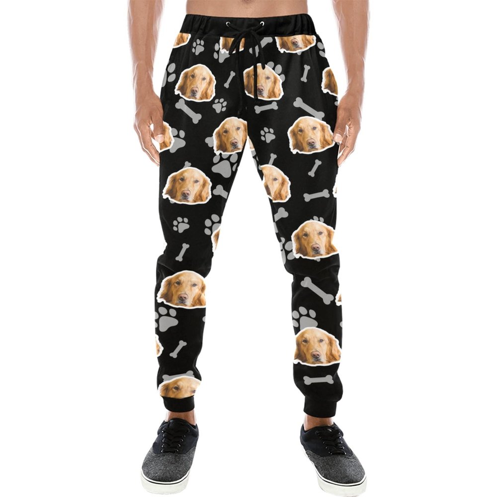 Custom Mens Sweatpants with Pet Face Photo for Dog Dad Cat Owner, Personalized Sports Pants Jogger Trousers for Men