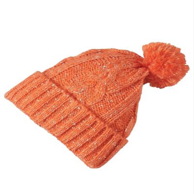 Beautiful Nomad Women's Winter Hat Warm Knitted Beanie with Chunky Bobble Pom Pom Orange