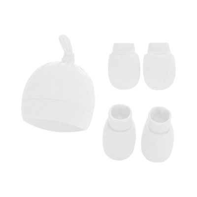 Baby Hats Mittens and Socks Set Unisex Cotton eanie Cap and Scratch Mitten Non-Slip Baby Ankle Socks (White, One Size)
