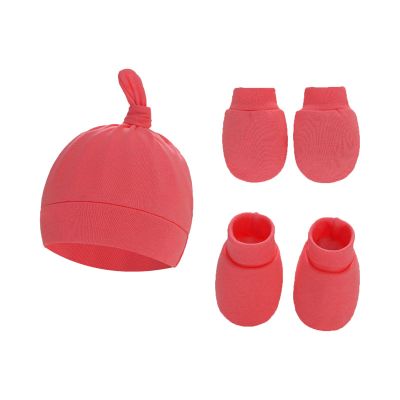 Baby Hats Mittens and Socks Set Unisex Cotton eanie Cap and Scratch Mitten Non-Slip Baby (Watermelon Red, One Size)