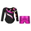 Hedmy Gymnastics Leotards for Girl Sparkly Dancewear Activewear Big Girls' Classic Long Sleeve Leotard Unitard Leaves Black 12 Years view 2
