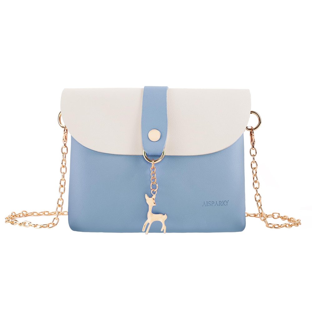 AISPARKY Small Crossbody Purse, PU Leather Small Purse for Girls With Pendant With Strap/Gold Chain Strap (Goldchain-Sky Blue)