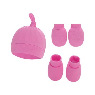 Baby Hats Mittens and Socks Set Unisex Cotton eanie Cap and Scratch Mitten Non-Slip Baby Ankle (Hot Pink, One Size)