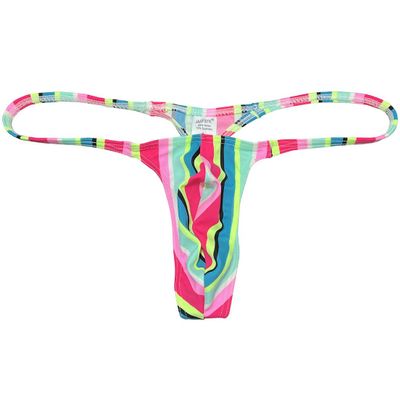 OROCOJUCO Men Posing Thong G-string Underwear Narrow Pouch T-back Minimal Coverage Tangas Bikini Swimwear Green Rainbow Stripe XL