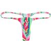 OROCOJUCO Men Posing Thong G-string Underwear Narrow Pouch T-back Minimal Coverage Tangas Bikini Swimwear Green Rainbow Stripe XL view 1