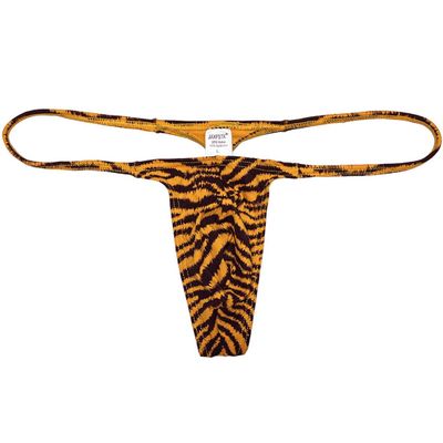 OROCOJUCO Men Posing Thong G-string Underwear Narrow Pouch T-back Minimal Coverage Tangas Bikini Swimwear Orange Tiger Stripe XL
