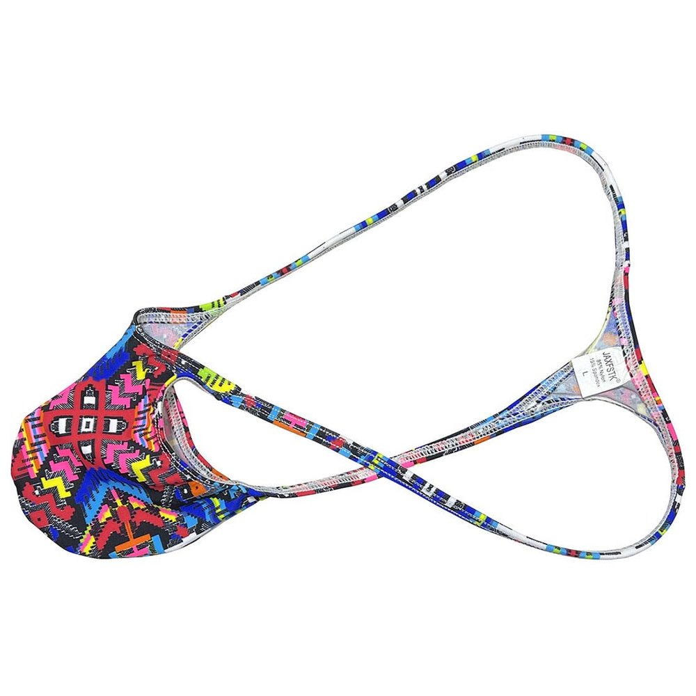 OROCOJUCO Men's Micro G-String Thong Tiny Contoured Pouch Underwear Male Posing Tangas Grape Smugglers Swim T-back Red Mosaic L
